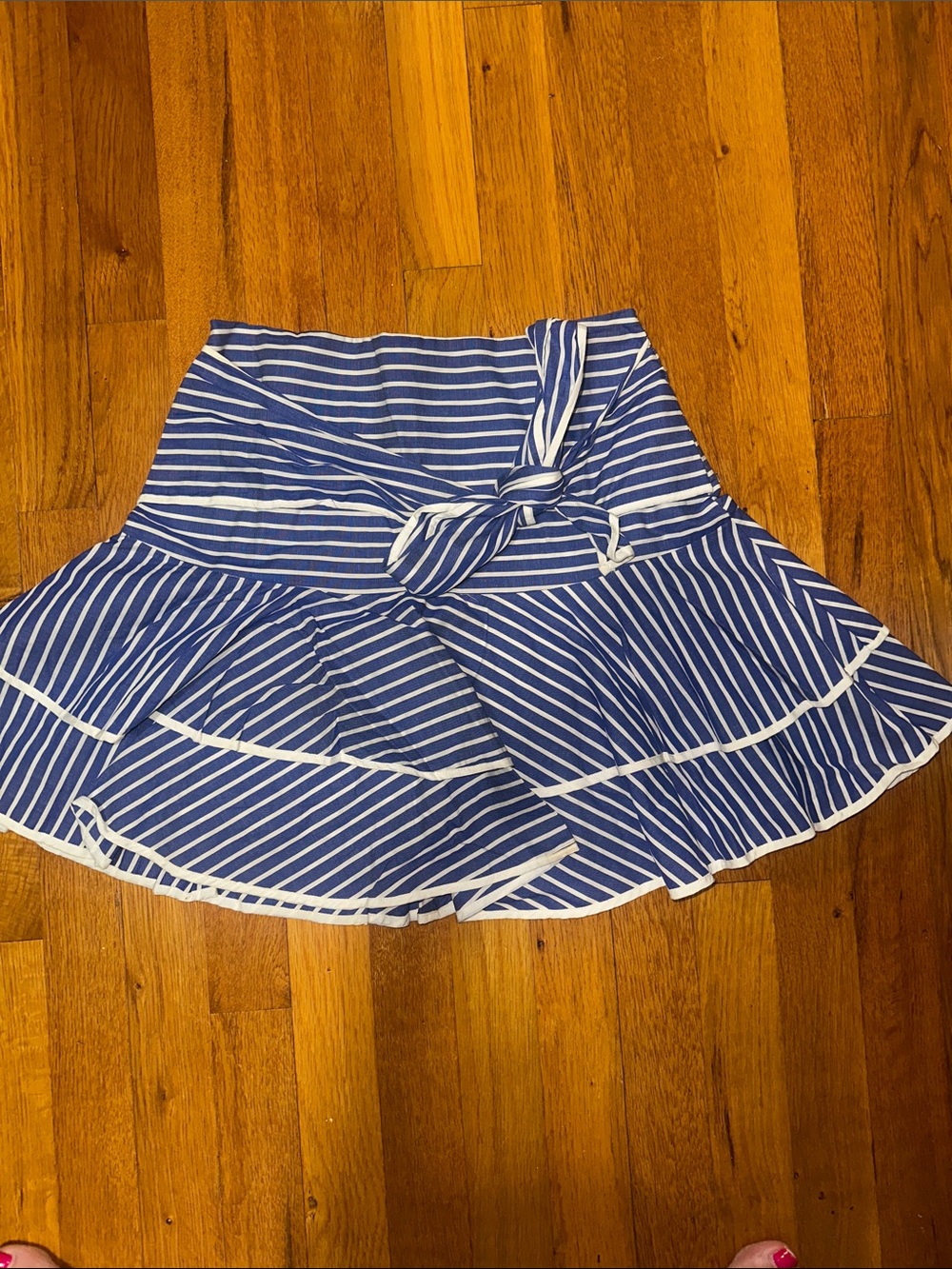 Striped Blue & White Tie-Waist Circle Skirt